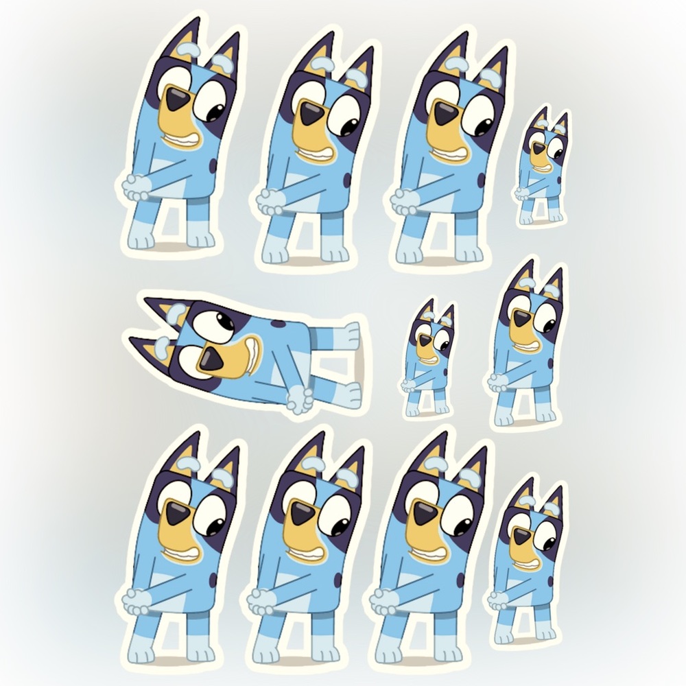 Two Bluey Sticker Pages. Vinyl Stickers, 8 stickers per sheet, reward stickers
